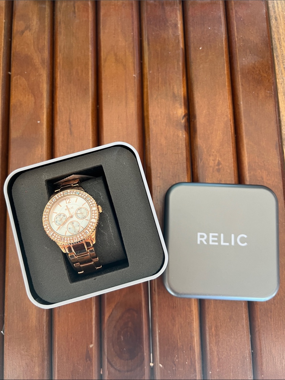 Relic Rose Gold Crystal Accent Bracelet Watch